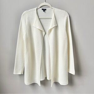 Talbots Cardigan Sweater Women's MP Cream Ribbed Knit Long Line Open Front Cozy